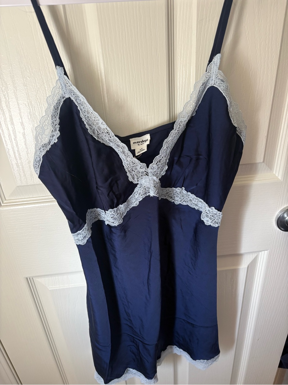 Aerie Navy Slip with White Lace Trim